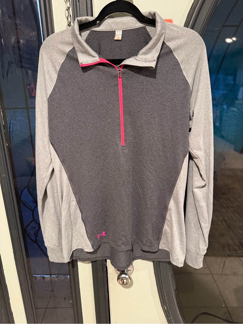 Under Armour Dark Gray & Light Gray Pullover with Pink Zip